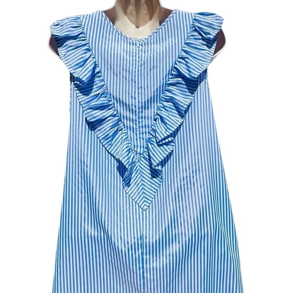Ruffle Yoke Summer Sleeveless Mini Dress Stripe Light Blue White new - Picture 4 of 4